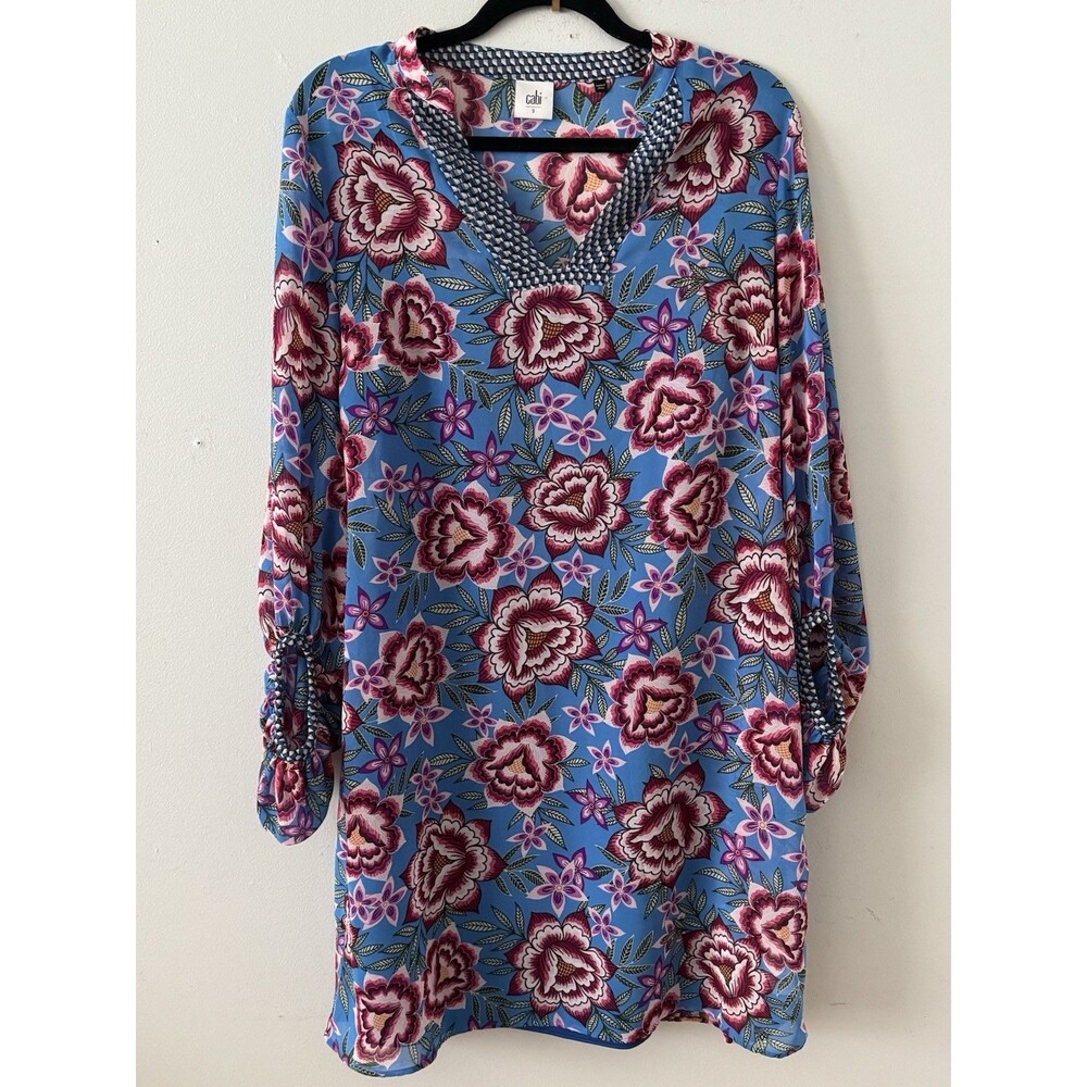 CABI Primrose Floral Tunic Dress Separate Blue Slip Size Small